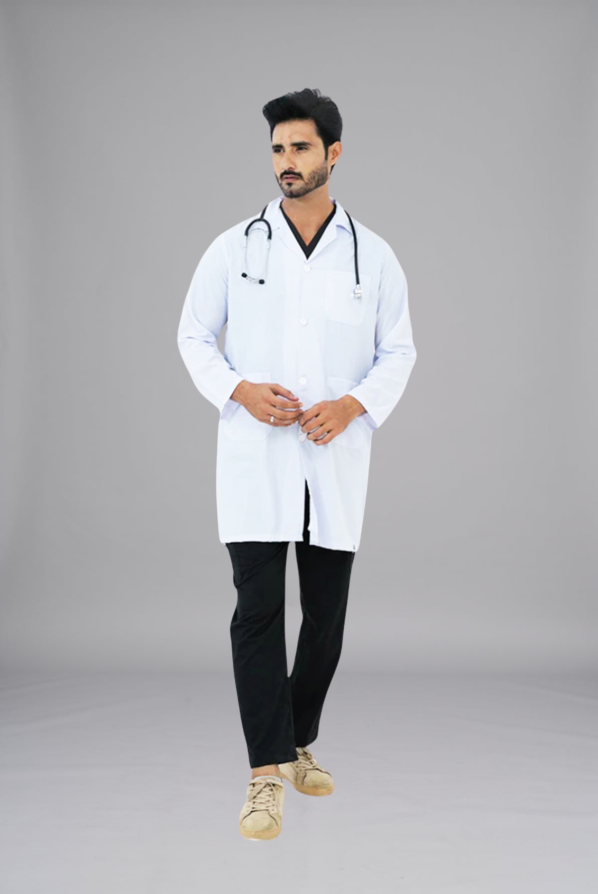 White Unisex Lab Coat by GTEX Apparels Pakistan – Comfortable Professional White Medical Coat for Doctors, Nurses, Pharmacists, Lab Technicians and Medical Students in Pakistan2