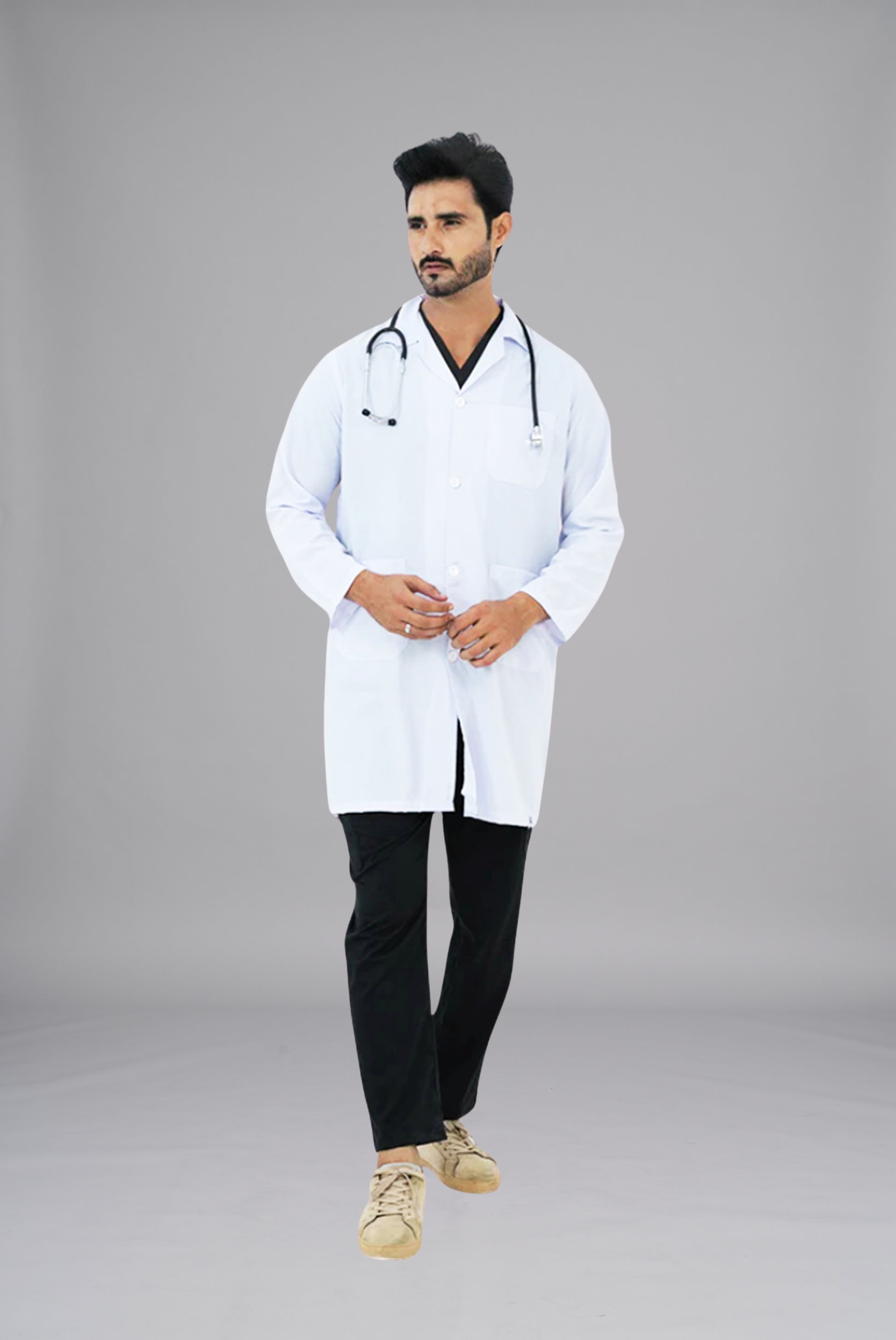 White Unisex Lab Coat by GTEX Apparels Pakistan – Comfortable Professional White Medical Coat for Doctors, Nurses, Pharmacists, Lab Technicians and Medical Students in Pakistan2