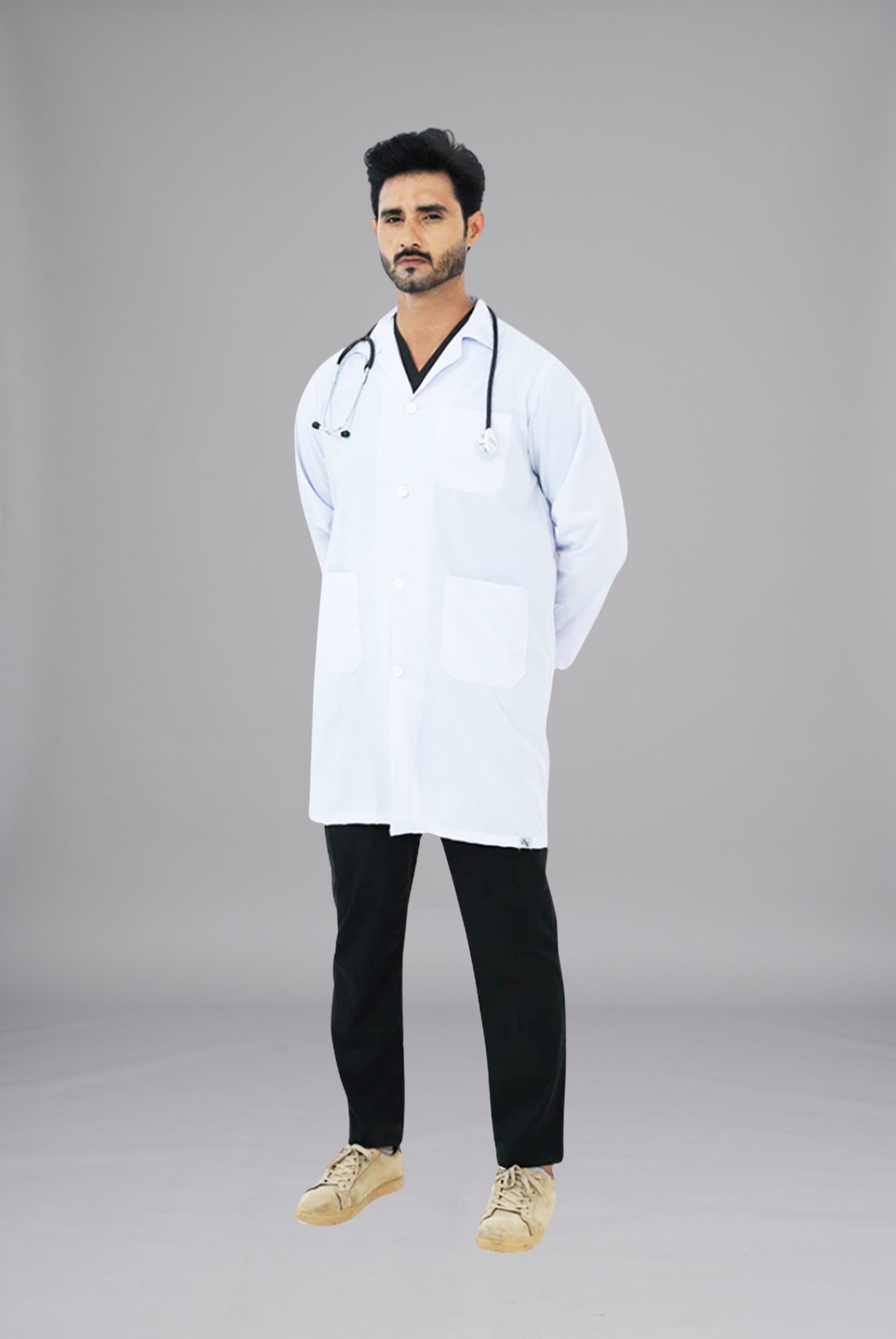White Unisex Lab Coat by GTEX Apparels Pakistan – Comfortable Professional White Medical Coat for Doctors, Nurses, Pharmacists, Lab Technicians and Medical Students in Pakistan4