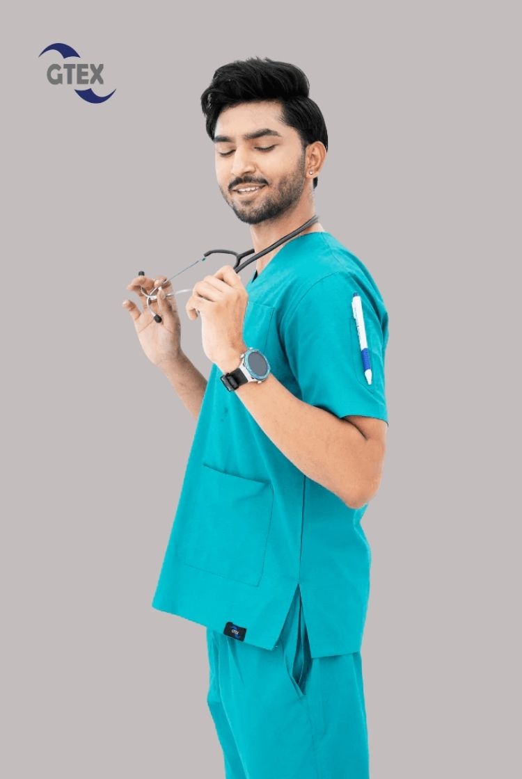 Sea Green Classic Scrub Suit for Men by GTEX Apparels Pakistan