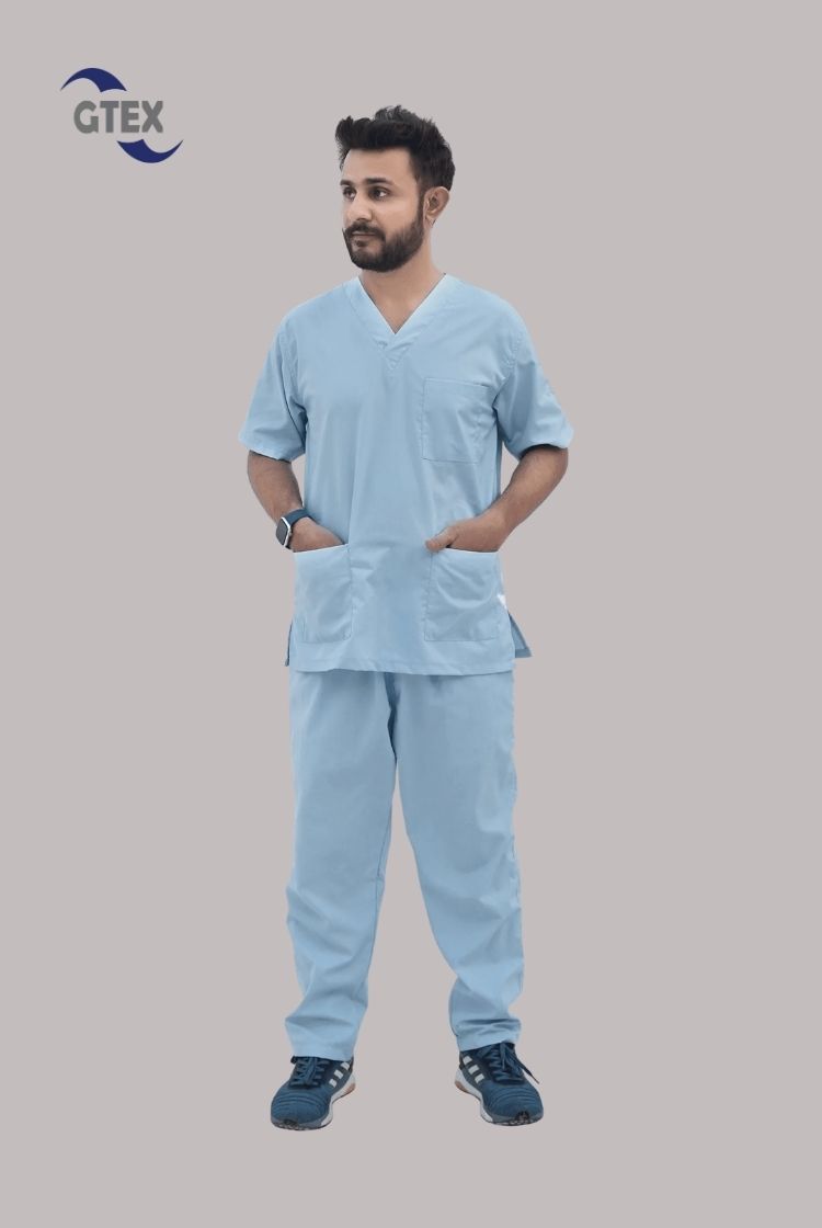 Sky Blue Scrub Suit for Unisex by GTEX Apparels Pakistan