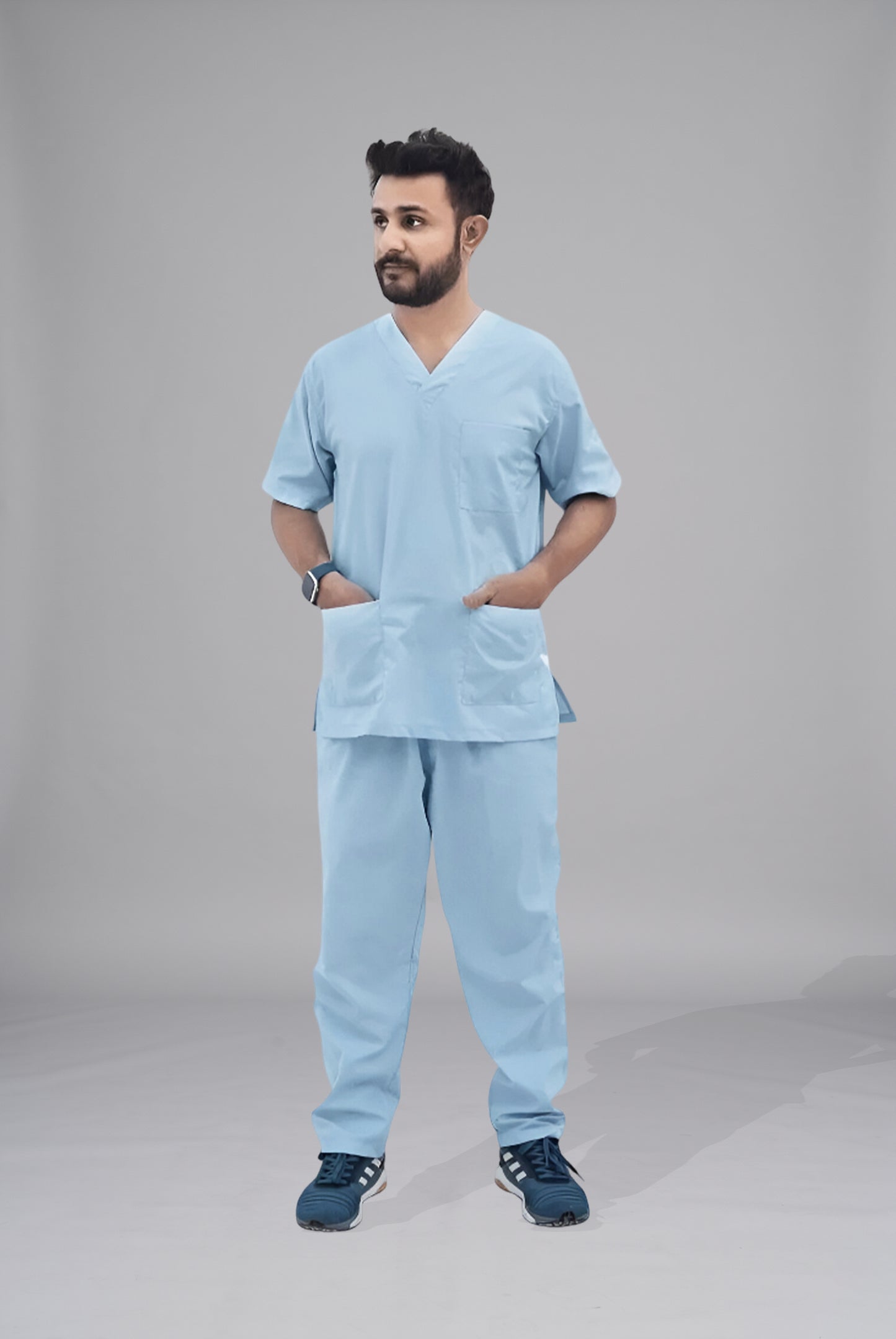 Buy Sky blue scrub for unisex by Gtex Apparels in Pakistan, designed for practical healthcare work environments 2
