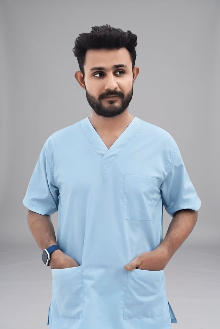 Buy Sky blue scrub for unisex by Gtex Apparels in Pakistan designed for practical healthcare work environments 3