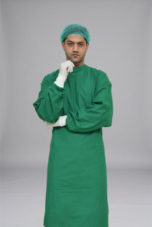 Surgical Green Surgeon Gown | GTEX Apparels Pakistan – Premium Sterile Medical Gown for Surgical Procedures and Healthcare Professionals 1