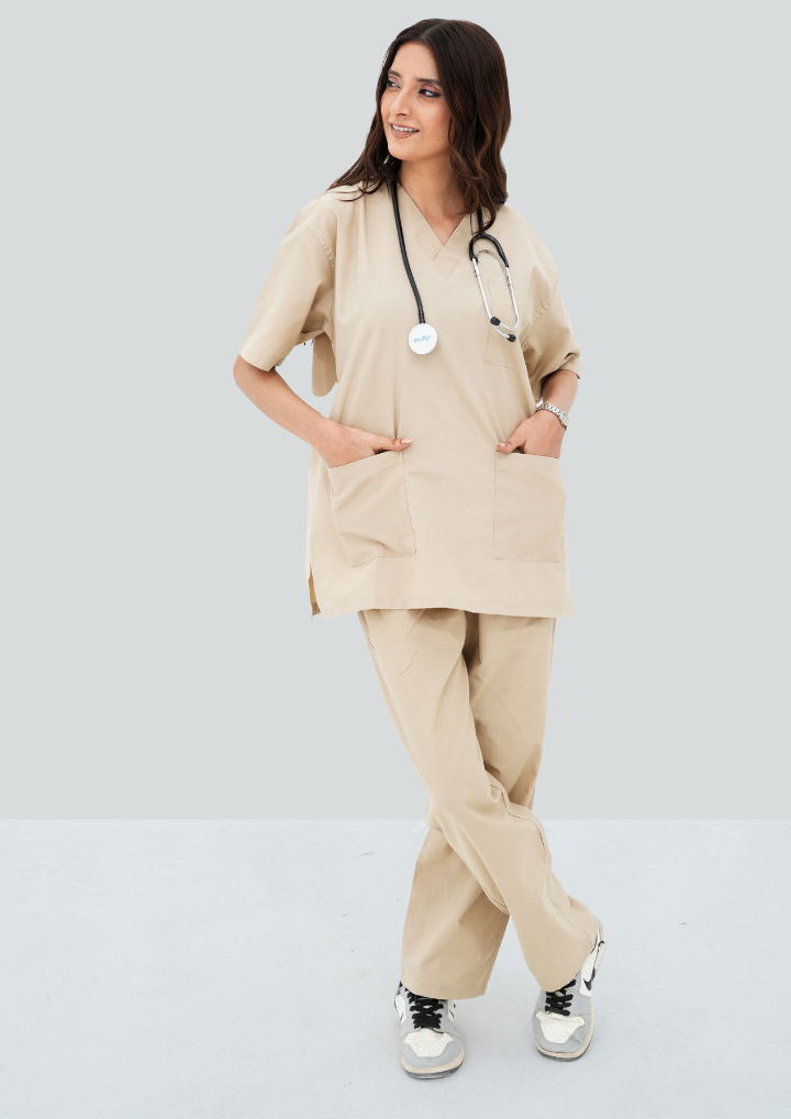 Beige Classic Scrub Suit