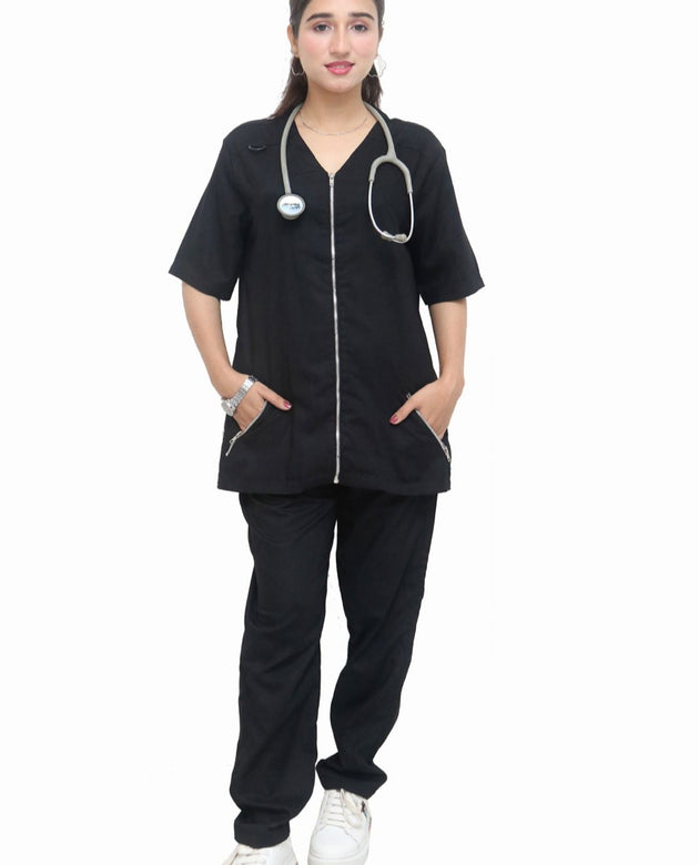 Black Zipper Scrub Suit