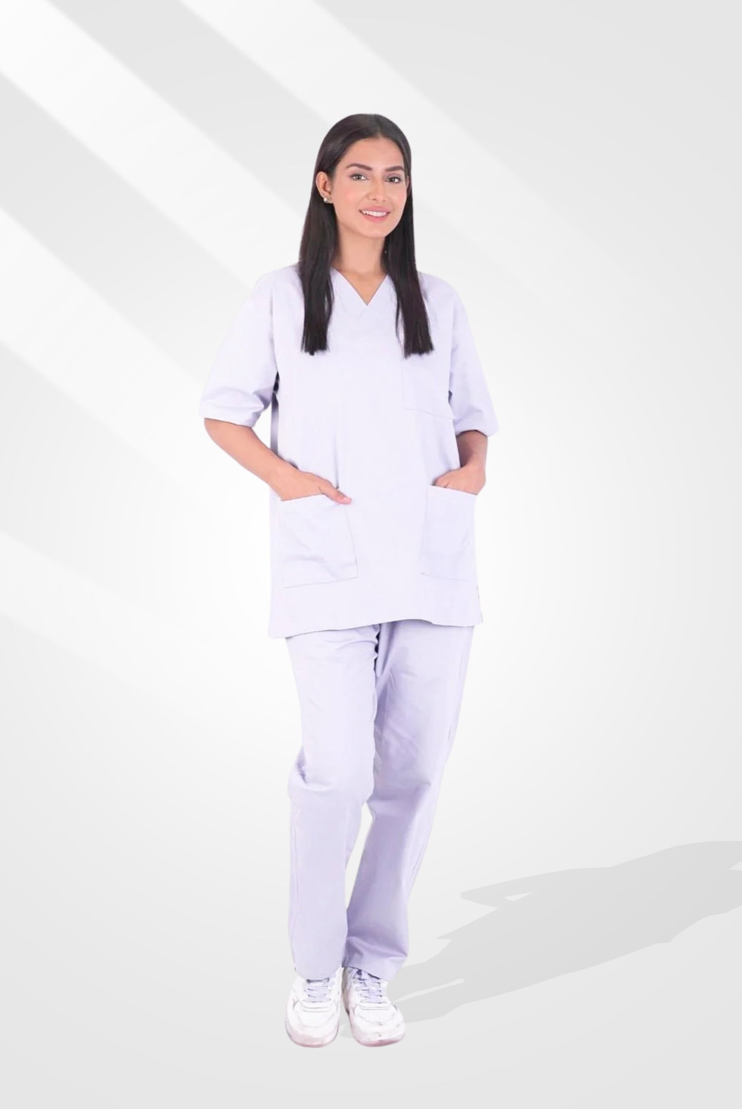 Buy White Scrub for Women in Pakistan by Gtex Apparels, designed for comfortable daily professional use in healthcare environments 1