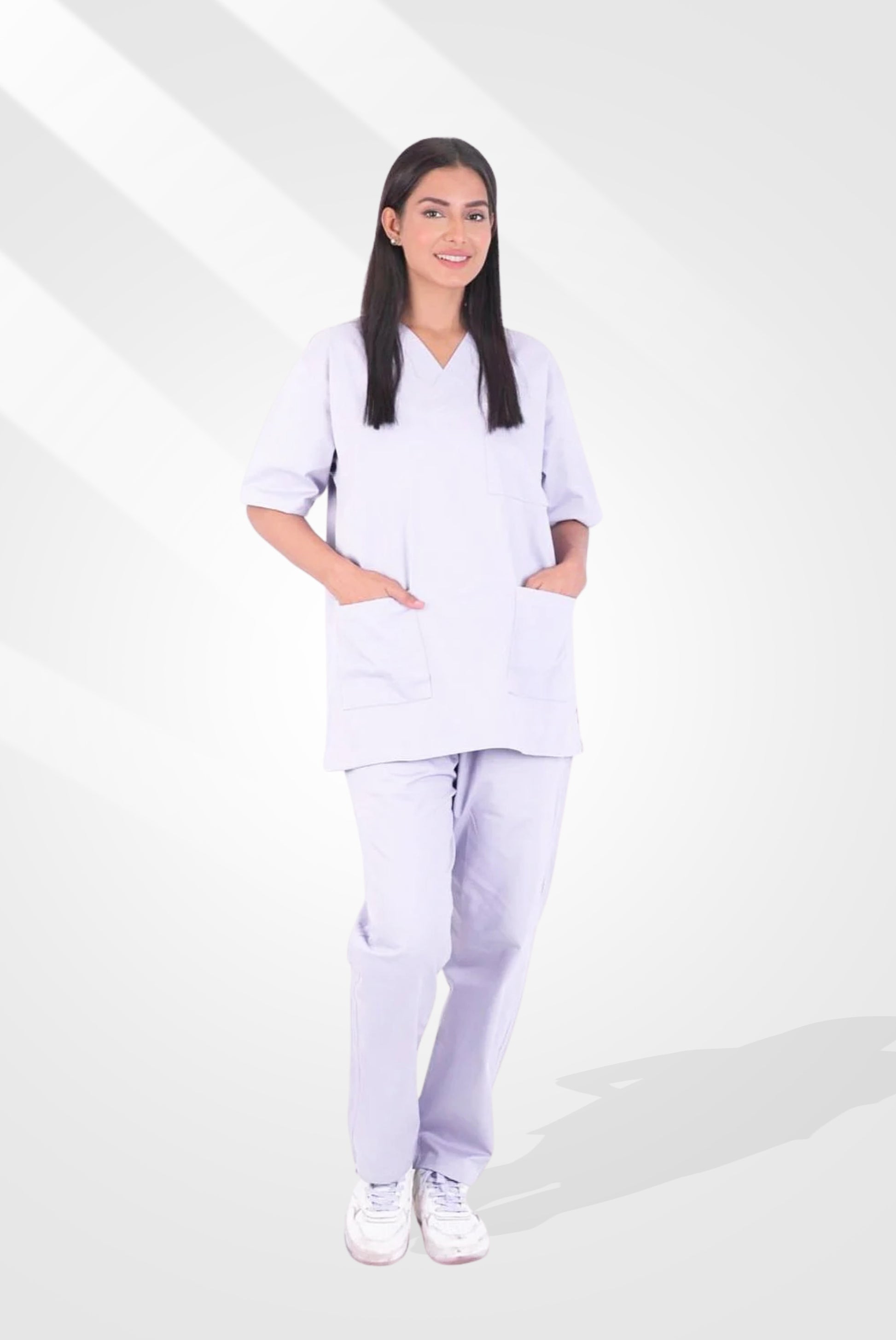 Buy White Scrub for Women in Pakistan by Gtex Apparels, designed for comfortable daily professional use in healthcare environments 1