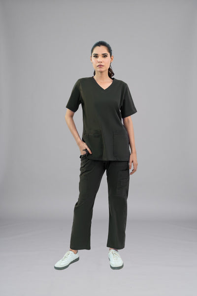 Charcoal Classic Curve Scrub Suit for Women – Slim Fit Polyester Stretch Scrubs