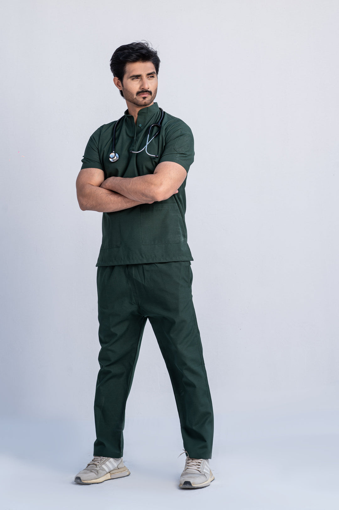 Forest Green Polo Collar Scrub Suit (Men)