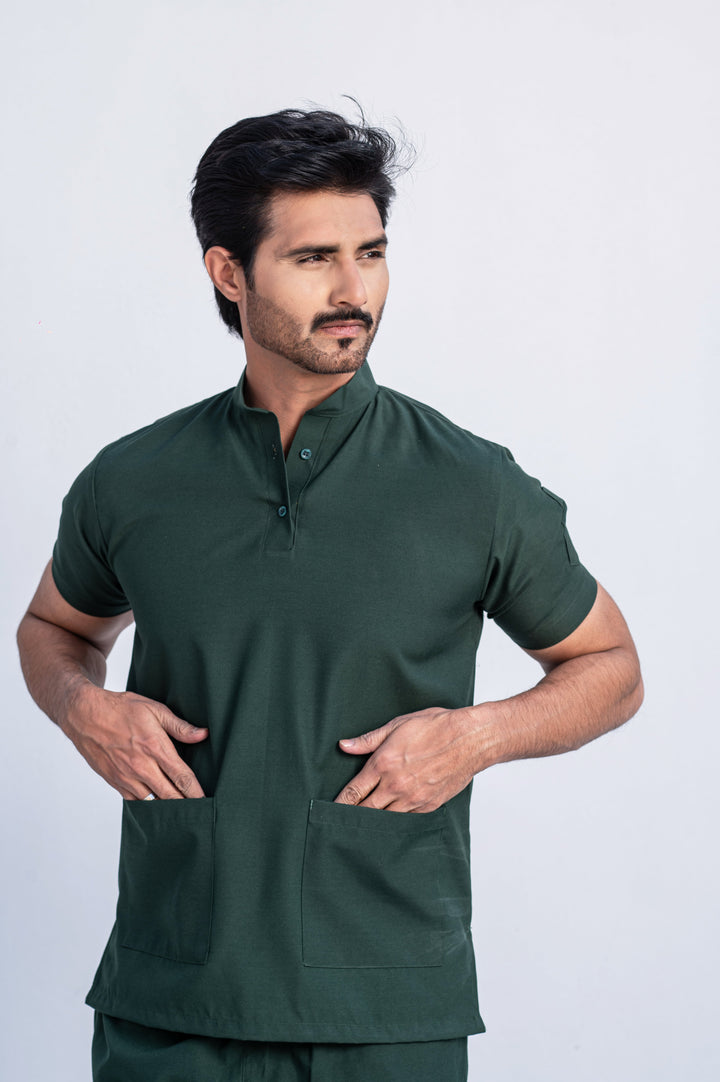 Forest Green Polo Collar Scrub Suit (Men)