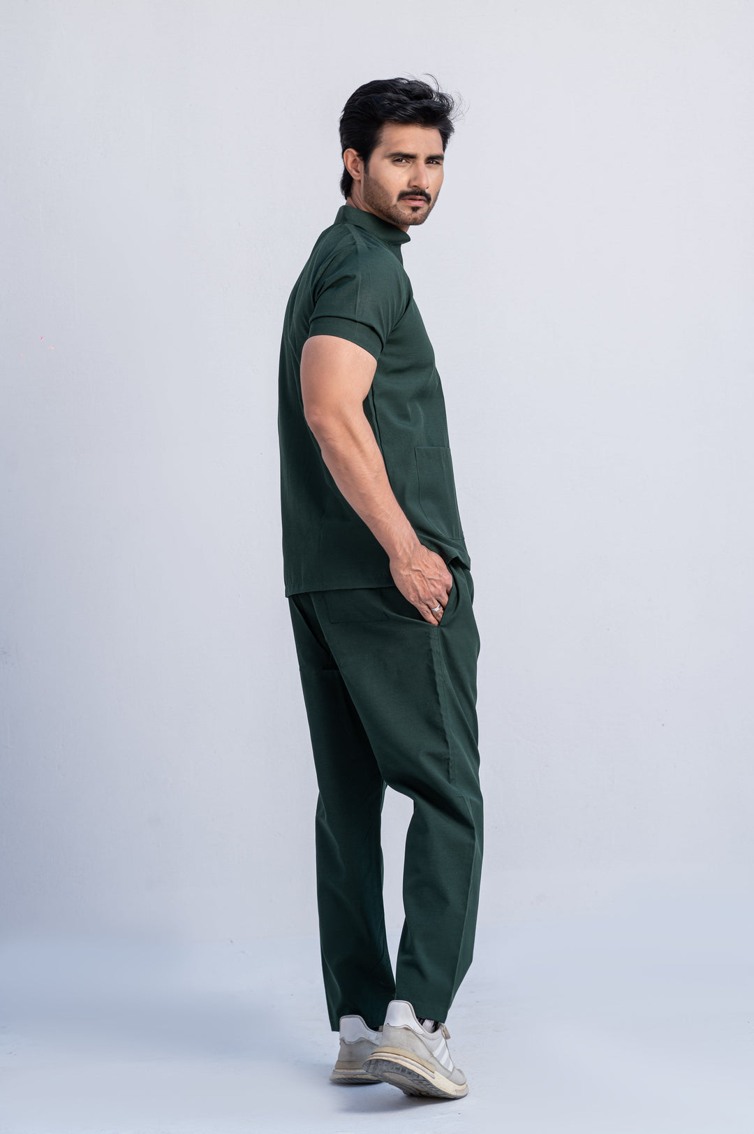 Forest Green Polo Collar Scrub Suit (Men)