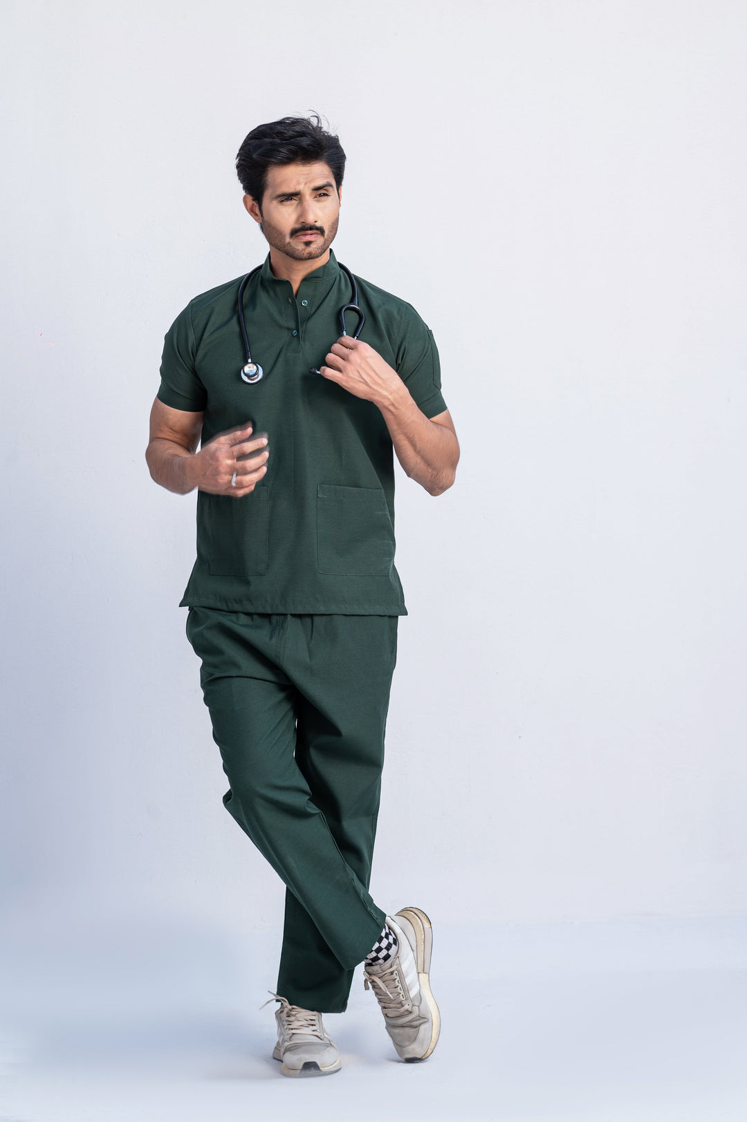 Forest Green Polo Collar Scrub Suit (Men)