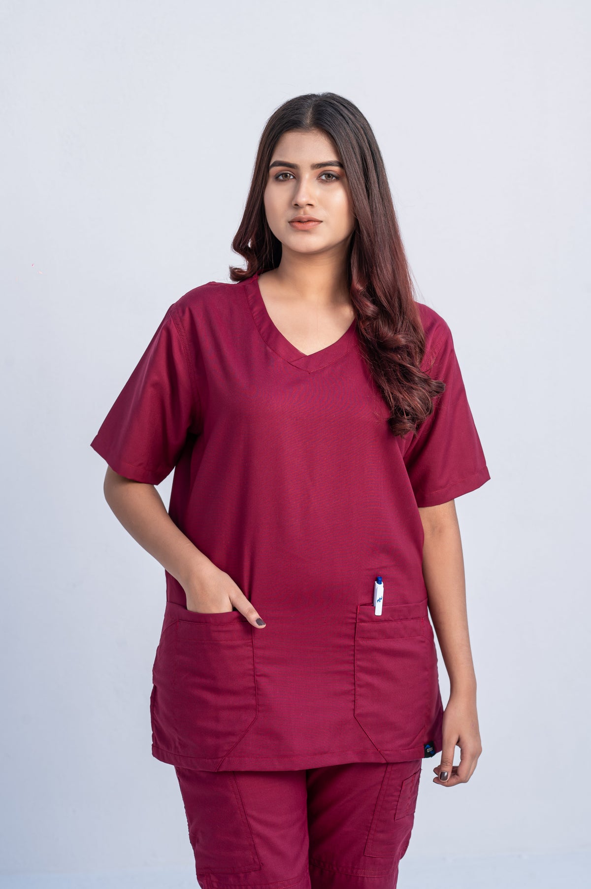 Classic™ Bright Maroon Scrub Suit for Women – GTEX Apparels 2